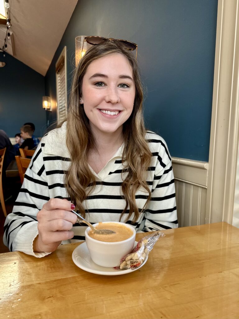cup of lobster bisque at route 66 in bar harbor, maine
