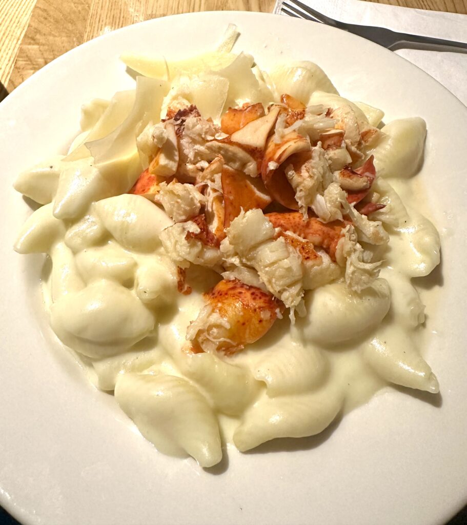 lobster mac n cheese at side street cafe in Bar Harbor, Maine