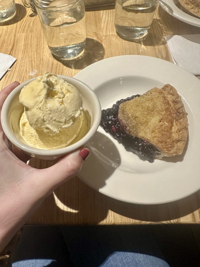 blueberry pie and ice cream at side street cafe in bar harbor, maine