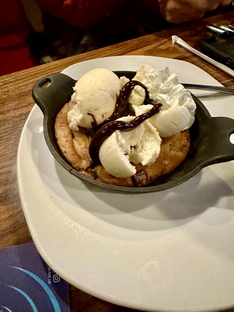 chocolate chip cookie skillet from 99 restaurant in Vermont