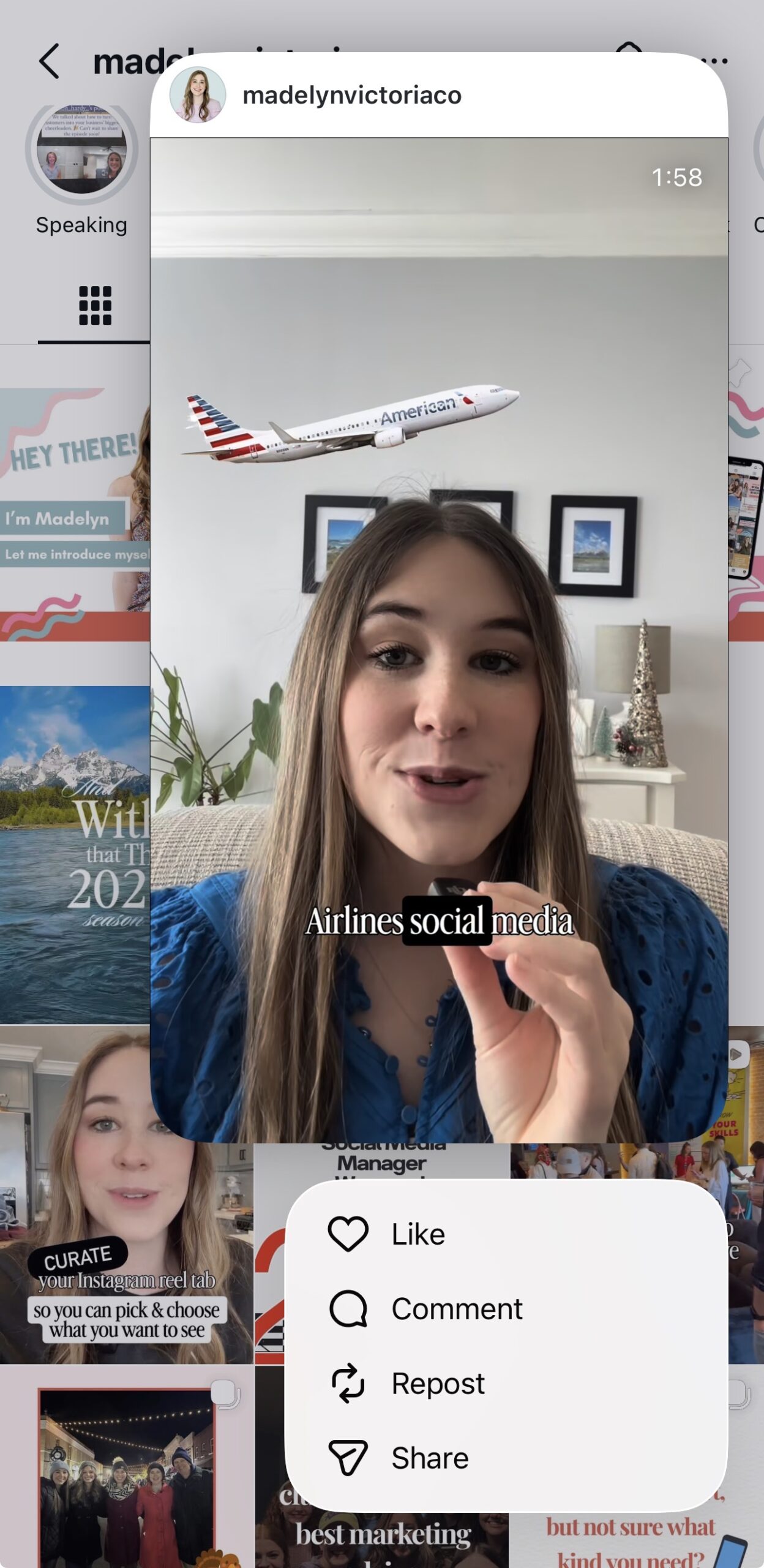 screenshot of a girl talking with microphone in her hand in a instagram reel