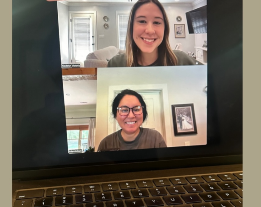 Zoom call two women smiling